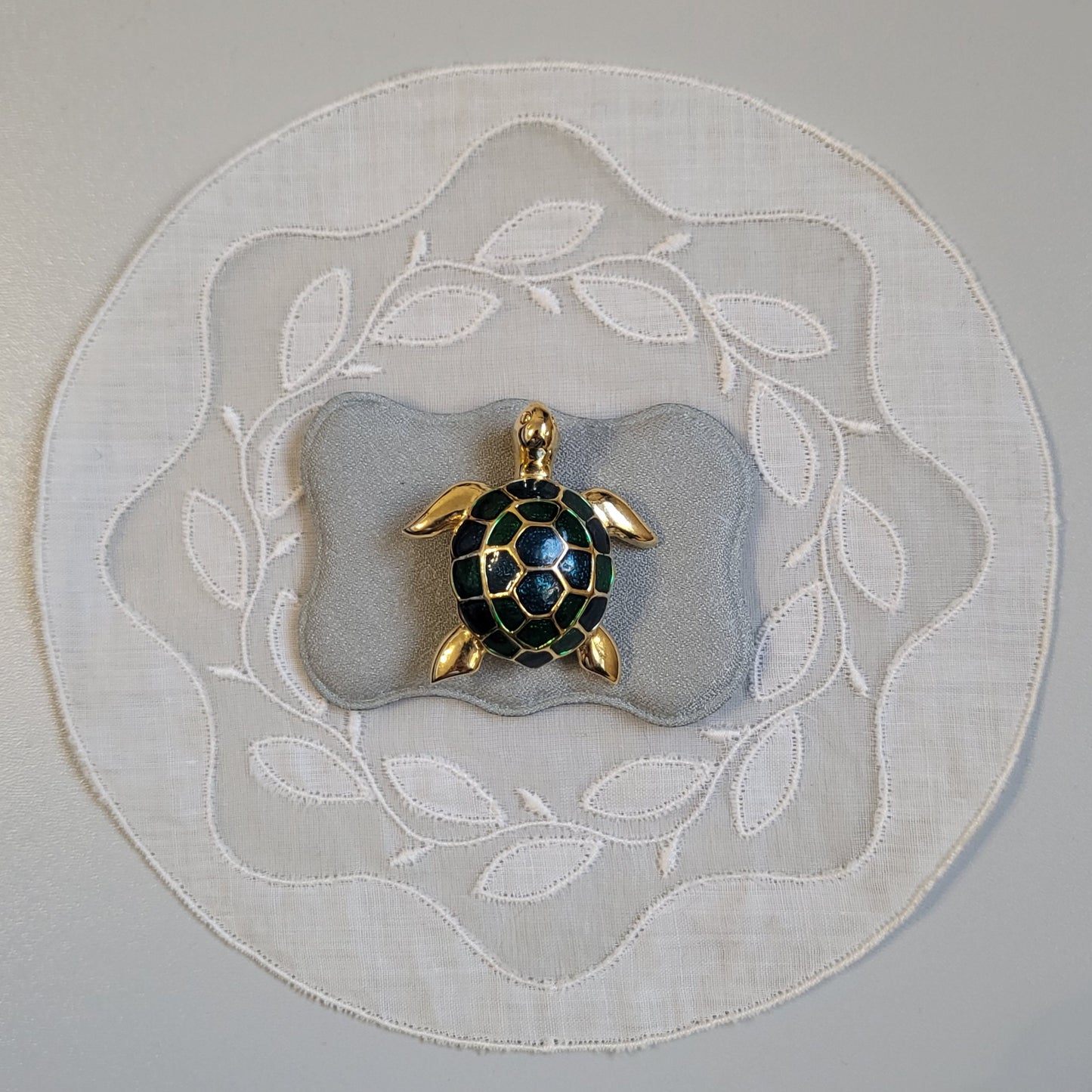 Brooch - Green and Blue Enamel Turtle Brooch