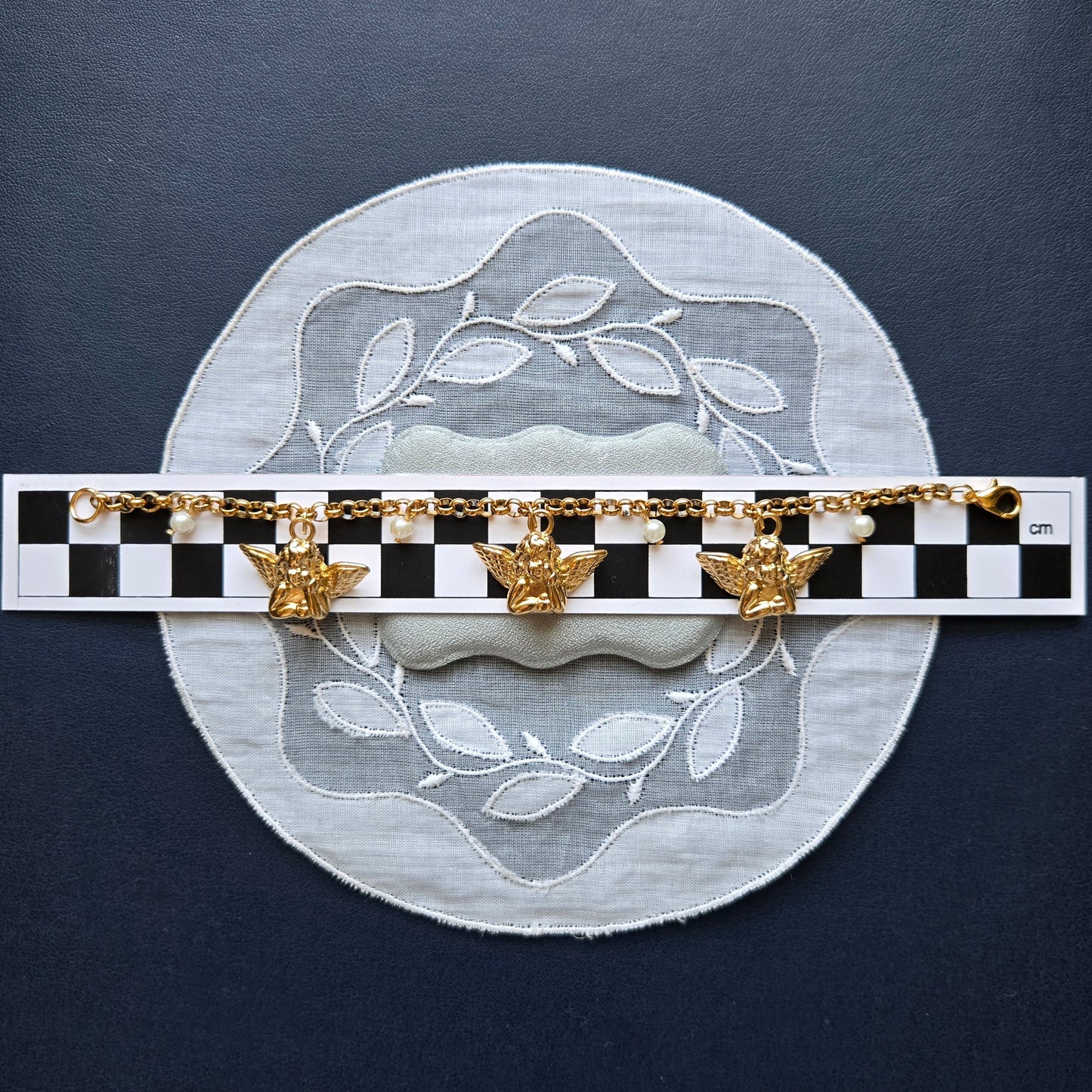 Bracelet - Gold Cherub and Pearl Charm Bracelet