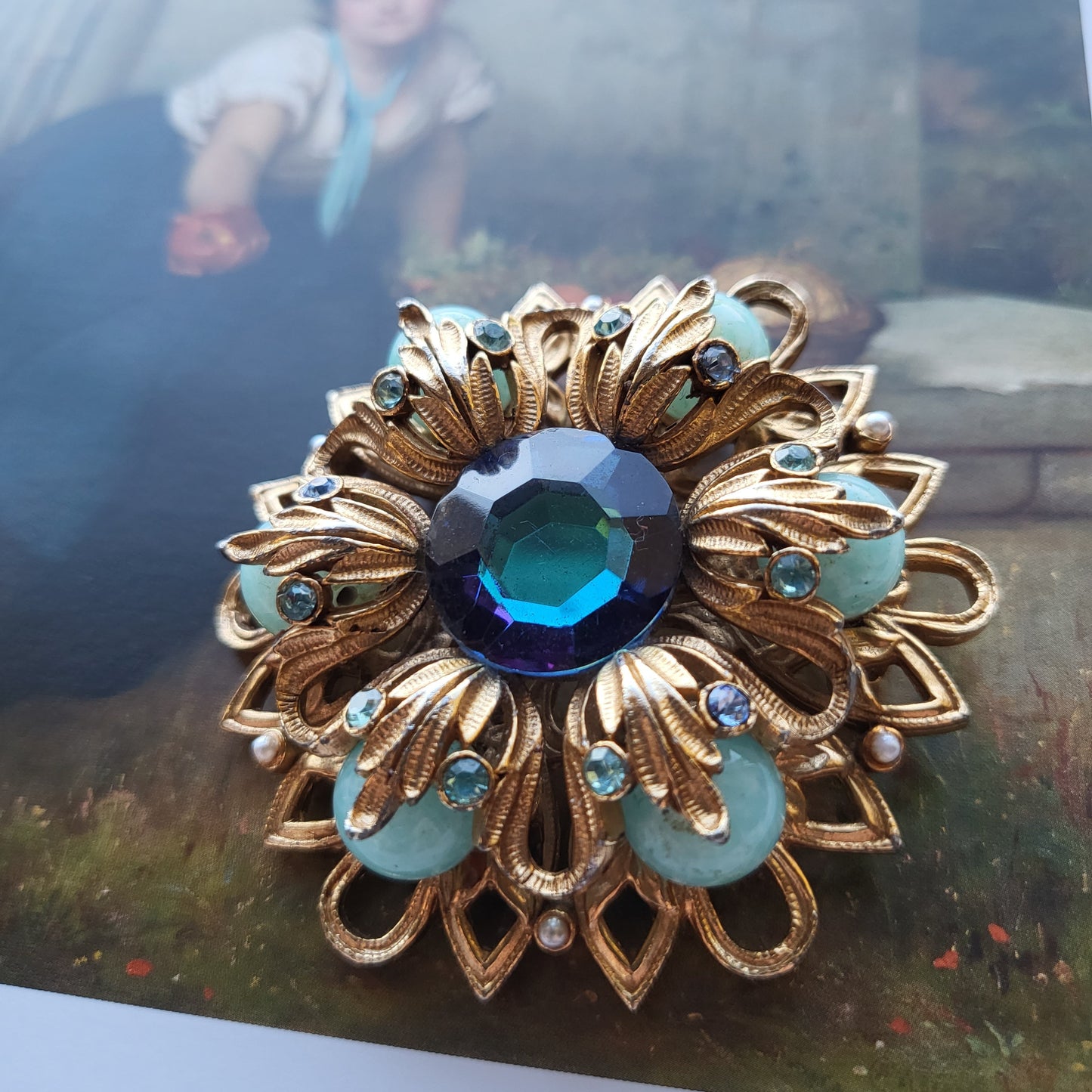 Brooch - Vintage Sphinx Blue Stones Statement Brooch