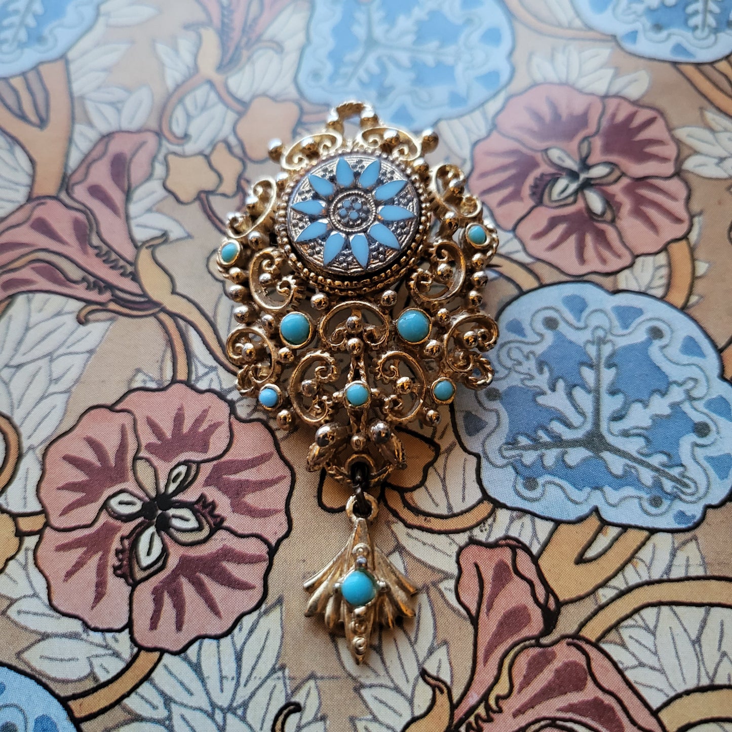 Brooch - Sphinx Turquoise Filigree Pendant Brooch