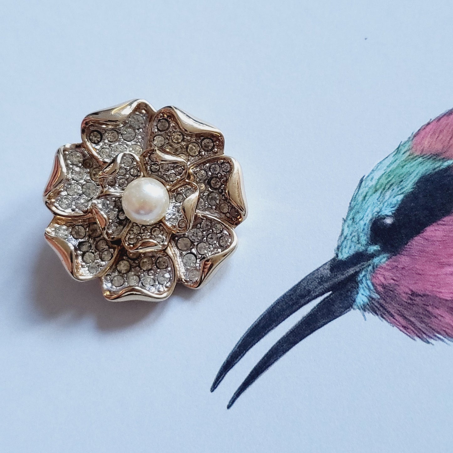 Brooch - Faux Pearl and Crystals Rosette Brooch
