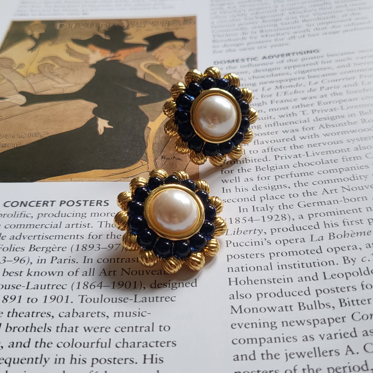 Clip on - Joan Rivers Pearl and Blue Glass Beads Flower Clip on Earrings