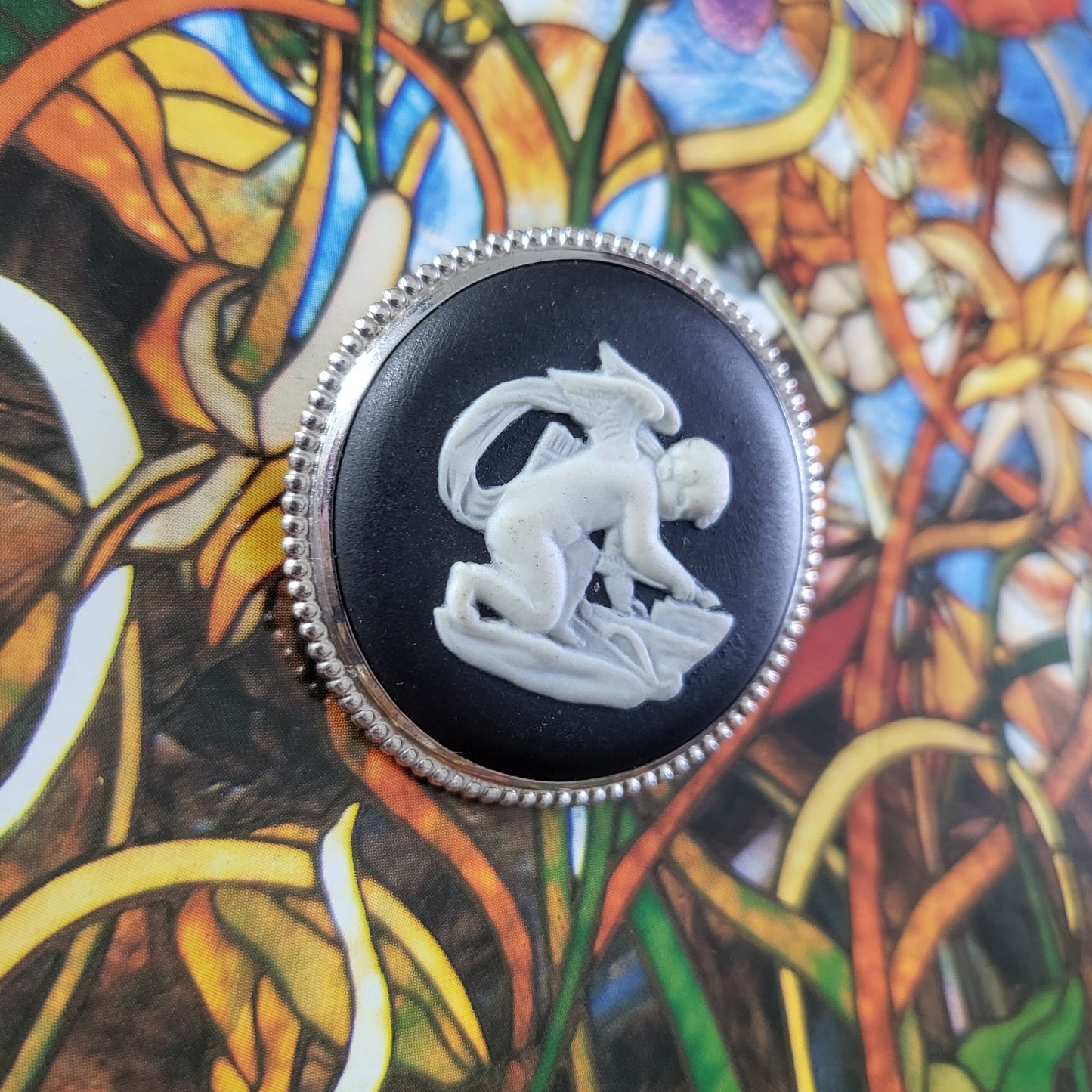 Brooch - Wedgwood Black Jasperware Cherub Cameo Brooch