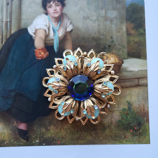 Brooch - Vintage Sphinx Blue Stones Statement Brooch