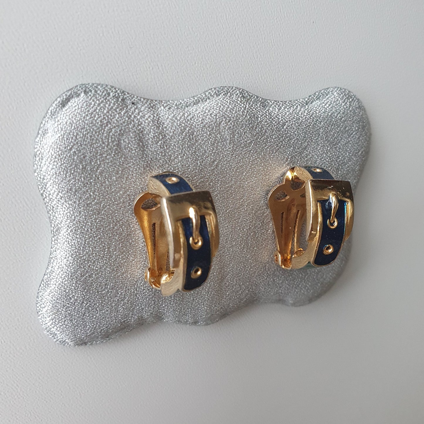 Clip on - Sphinx Green and Blue Enamel Belt Clip on Earrings