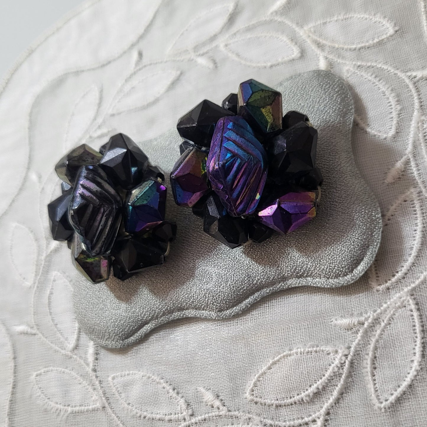 Clip on - Western Germany Black Aurora Borealis Beads Clip On Earrings
