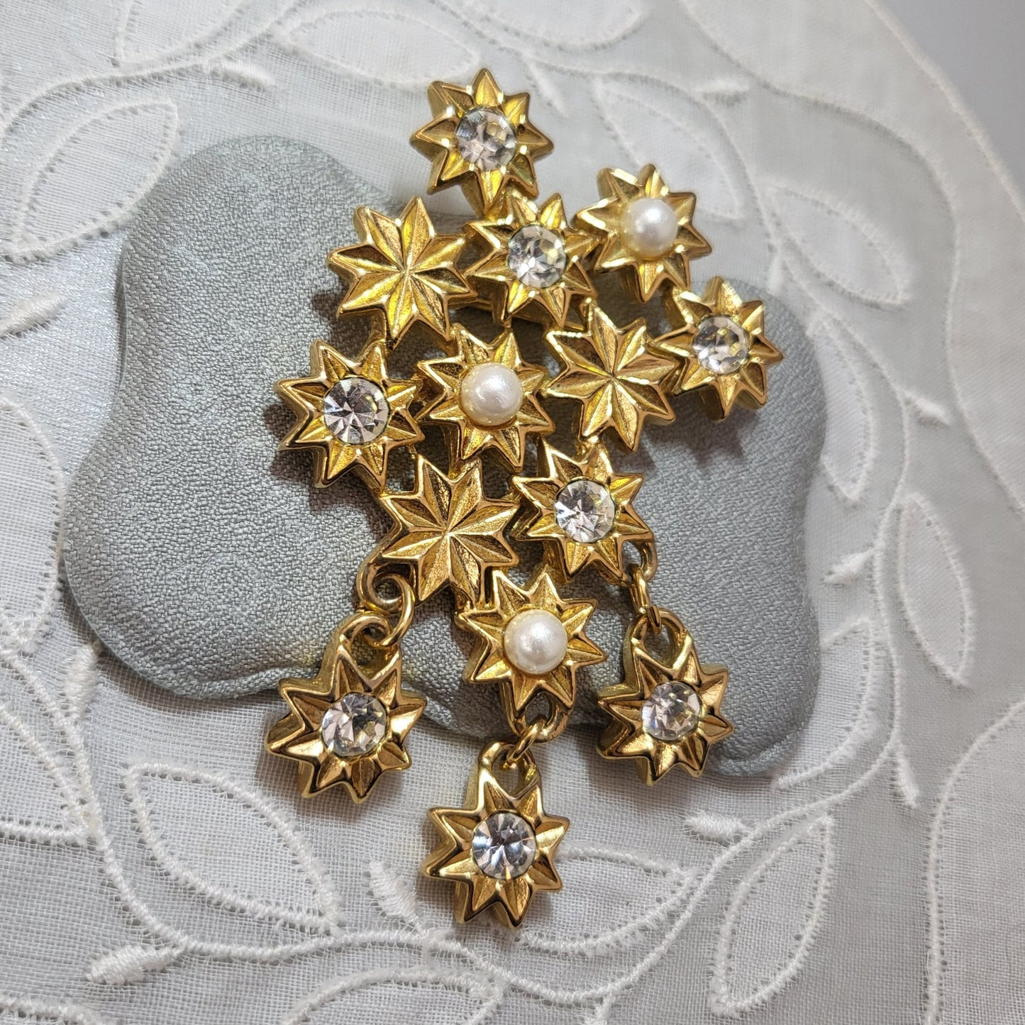 Brooch - Marvella Pearl and Crystal Star Cluster Brooch