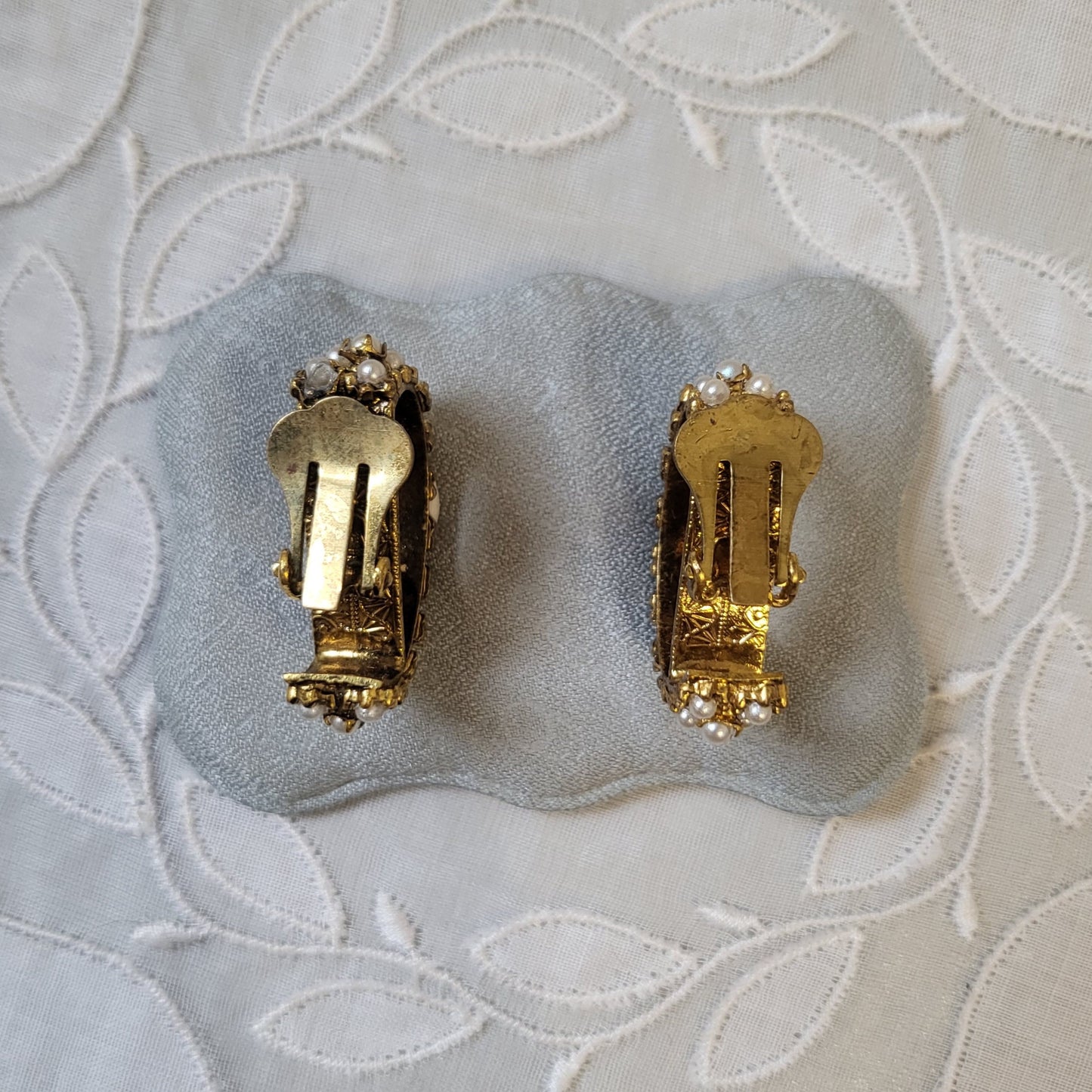 Clip on - Chunky Gold Seed Pearls Half Hoop Clip on Earrings