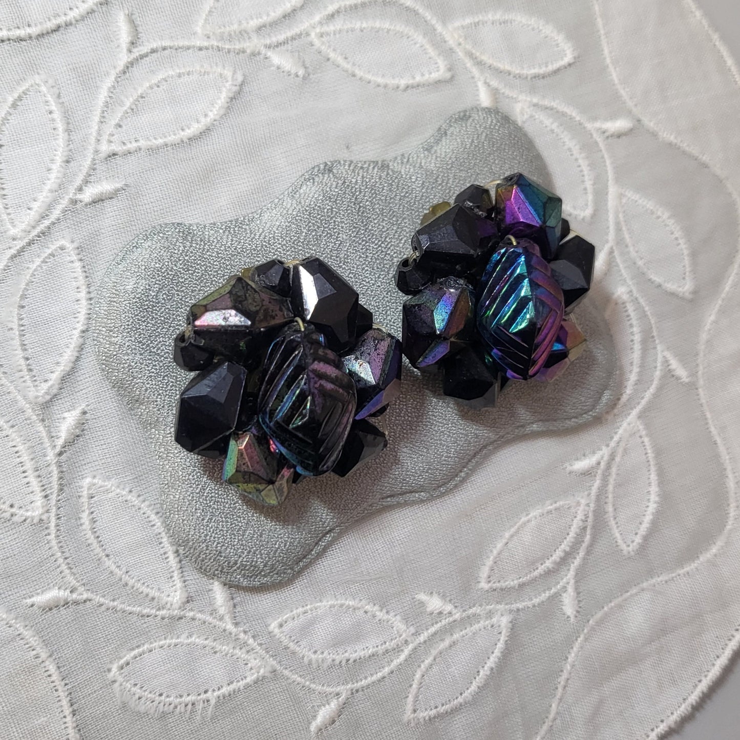 Clip on - Western Germany Black Aurora Borealis Beads Clip On Earrings