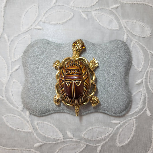 Brooch - Alice Caviness Brown Egyptian Scarab Tortoise Brooch