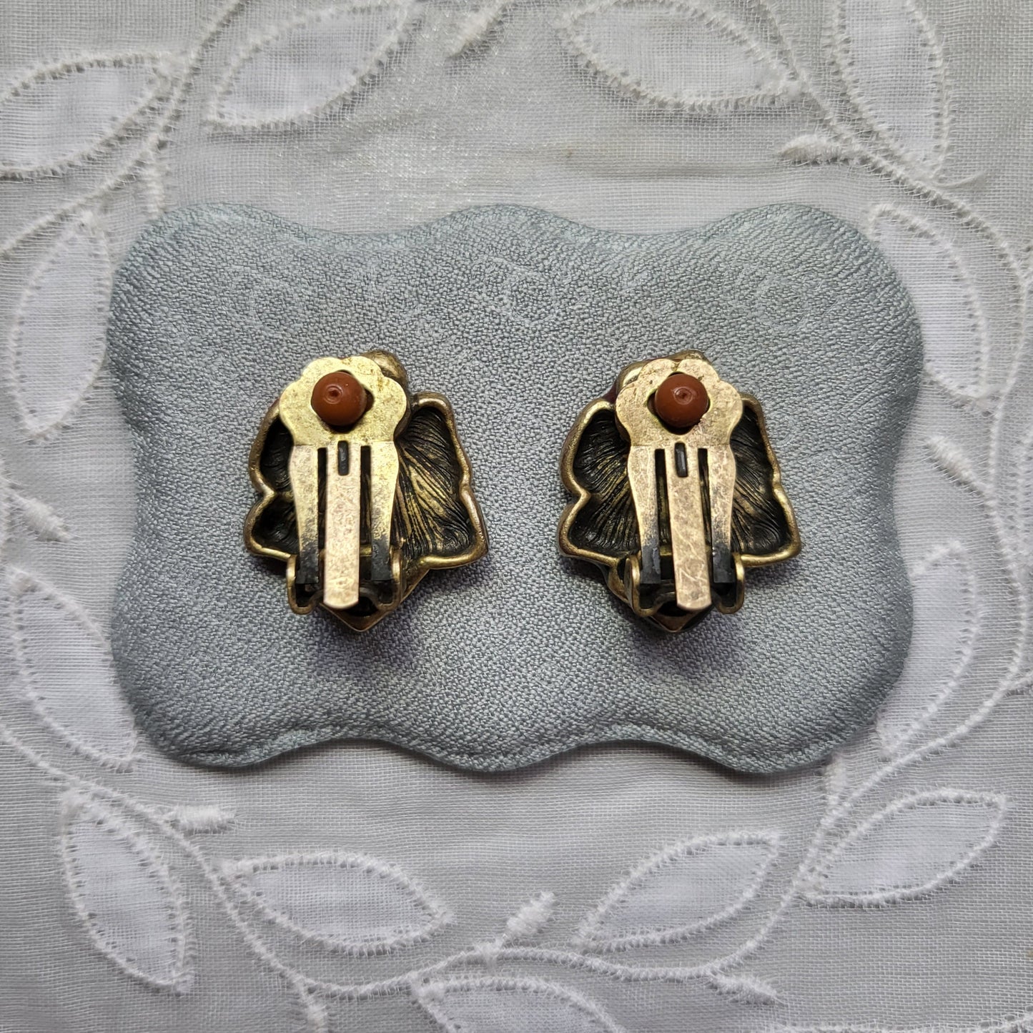 Clip on - Chico's Red and Green Enamel Flower Clip On Earrings