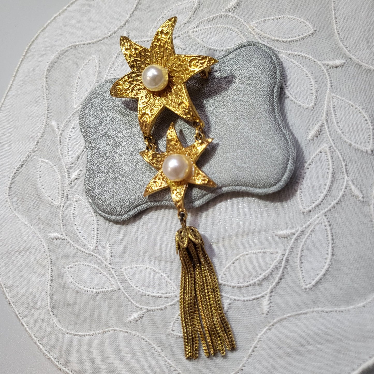 Brooch - Pearl Stars Tassel Drop Brooch