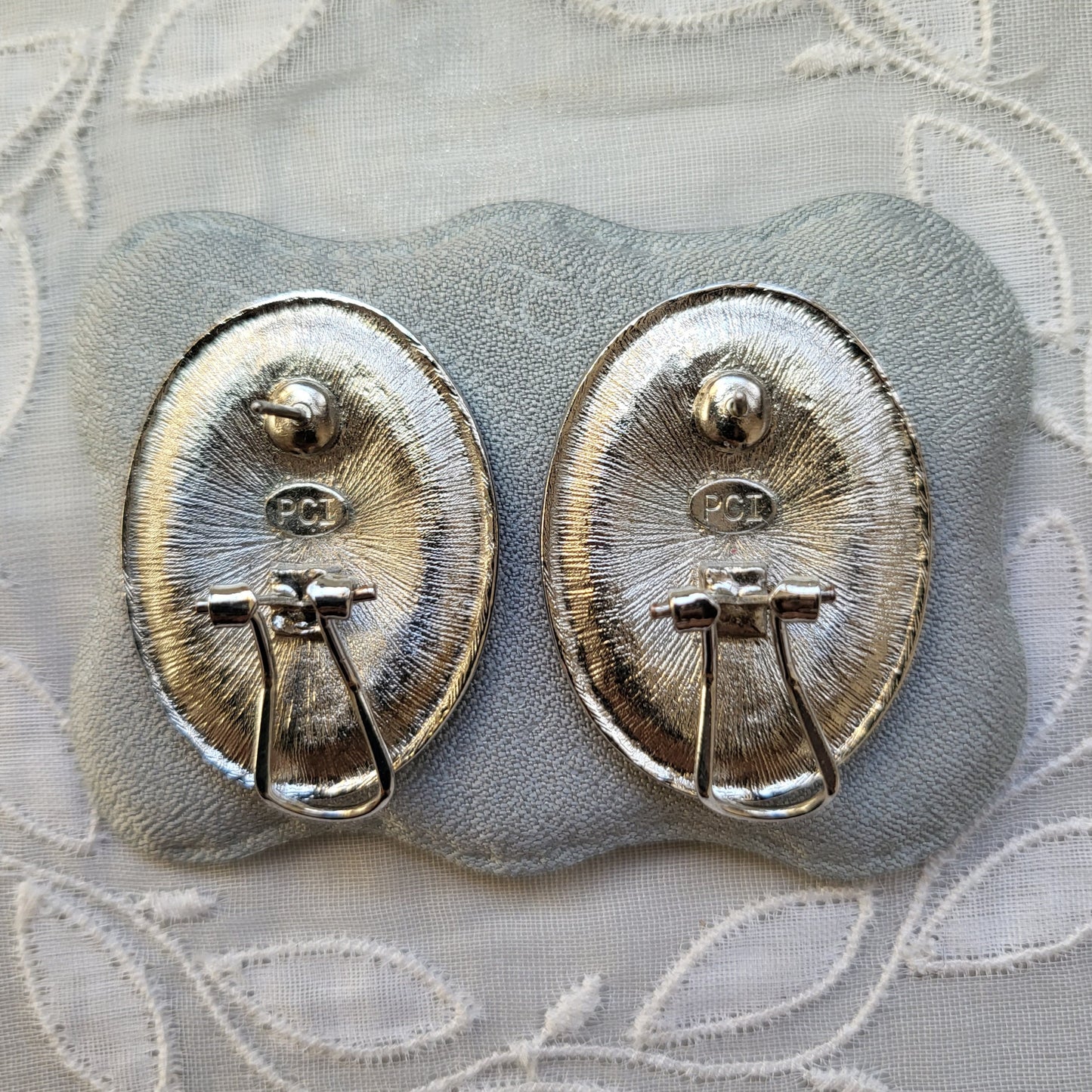 Posts - PCI Silver Meander Oval Stud Earrings
