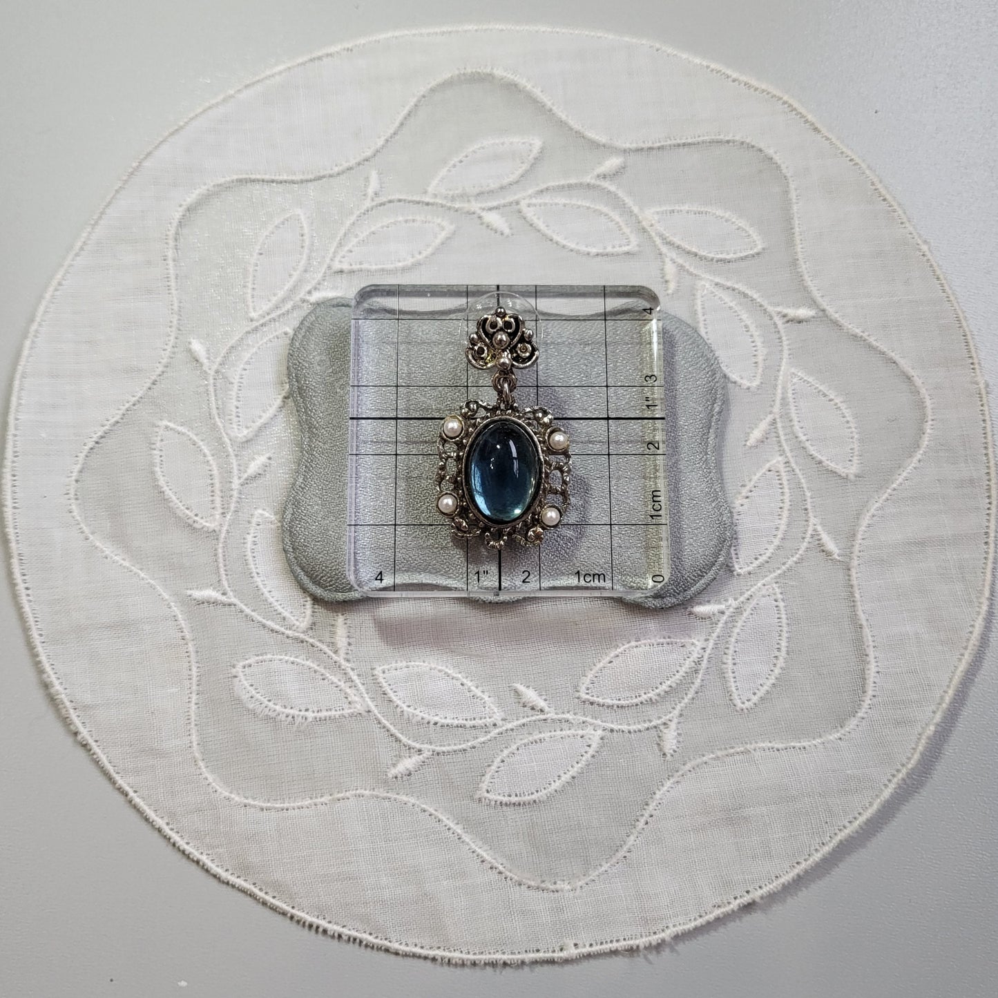 Posts - Filigree Style Blue Cabochon and Pearls Drop Earrings