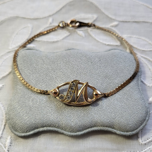 Bracelet - Avon Crystal Initial M Gold Chain Bracelet