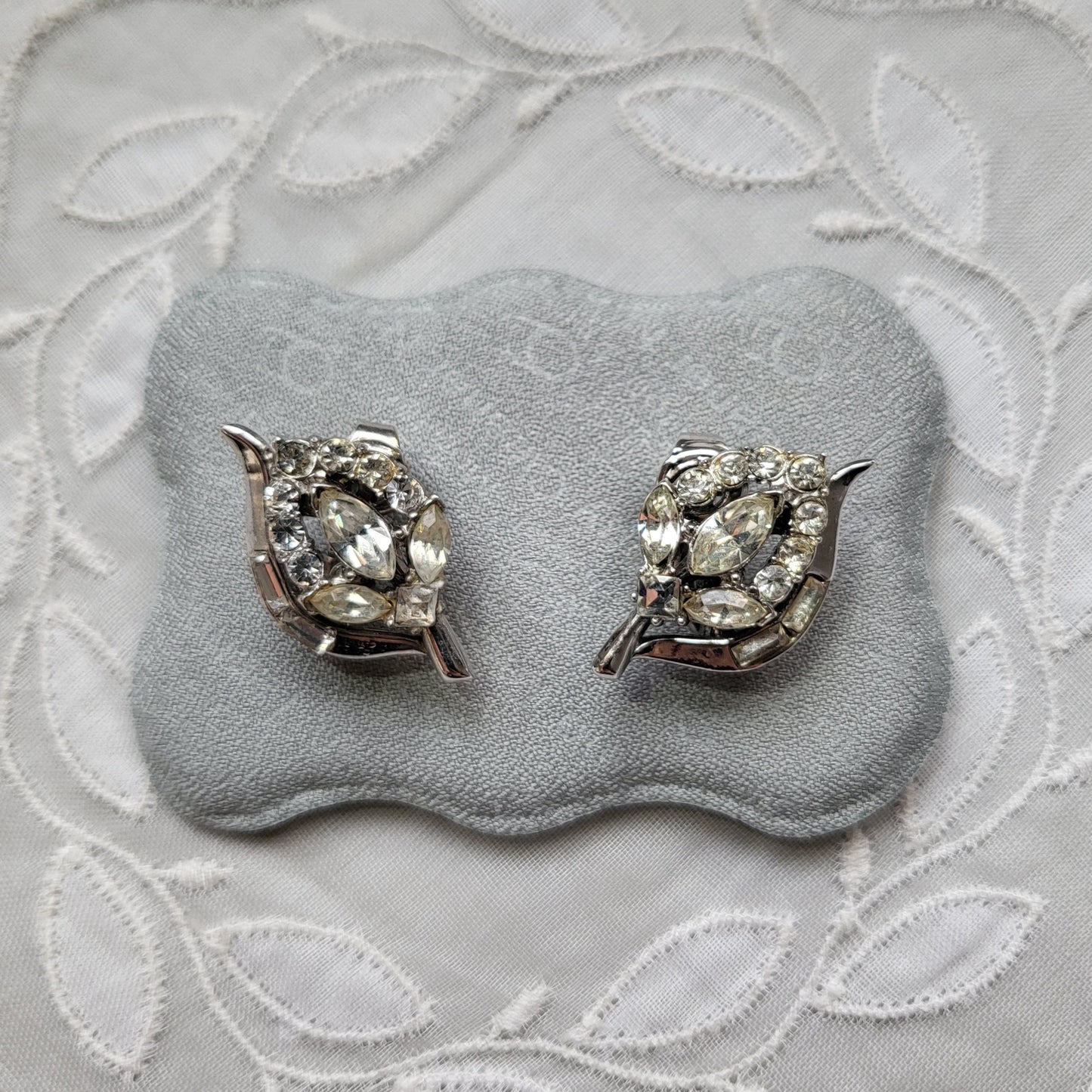 Clip on - Trifari Crystal Leaf Clip on Earrings