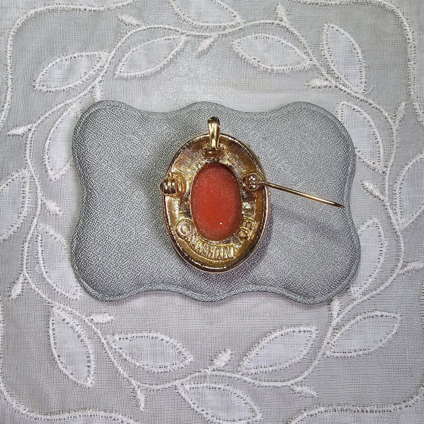 Pendant/Brooch - Sarah Coventry Orange Cameo Brooch