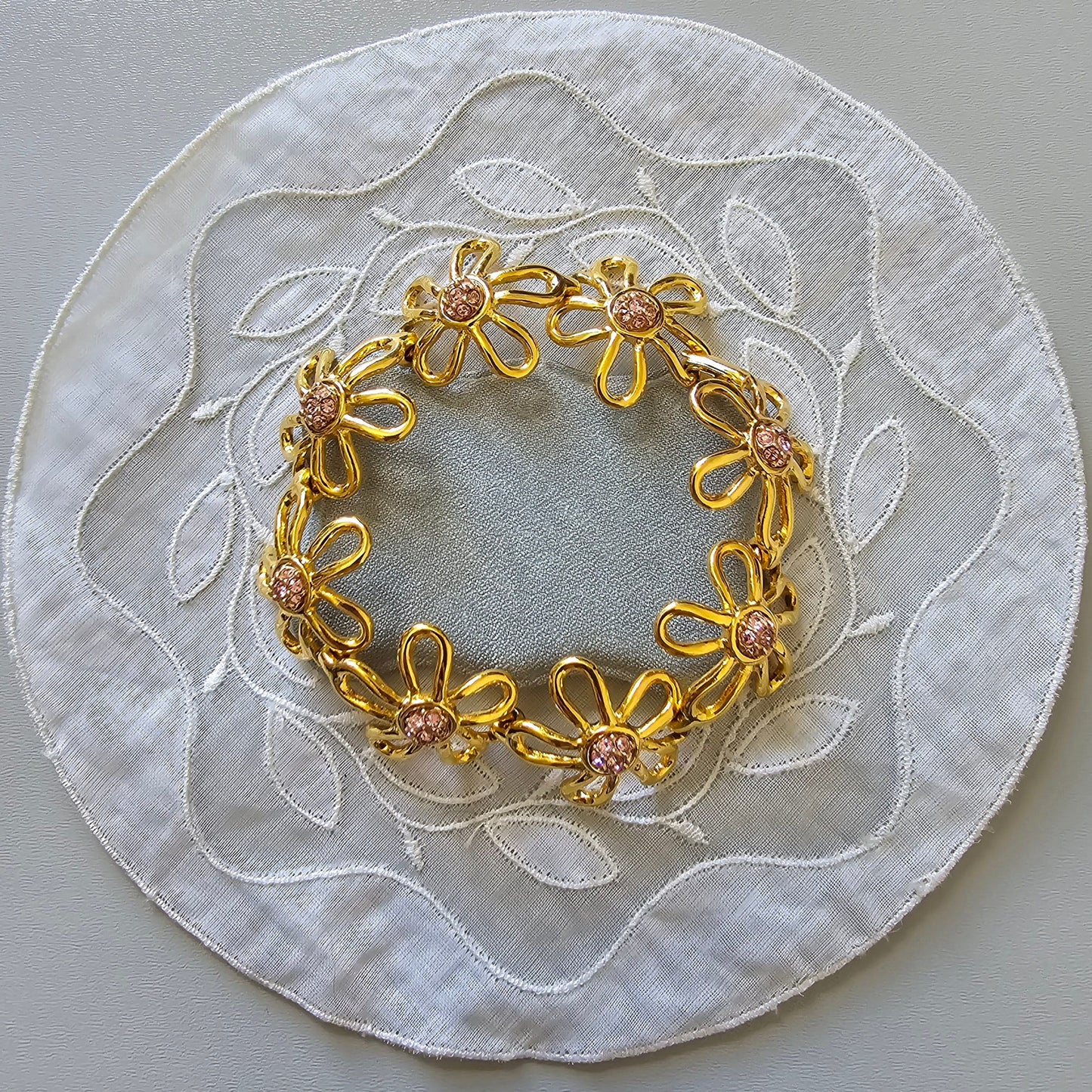 Bracelet - MOD Pink Crystal Flower Link Bracelet