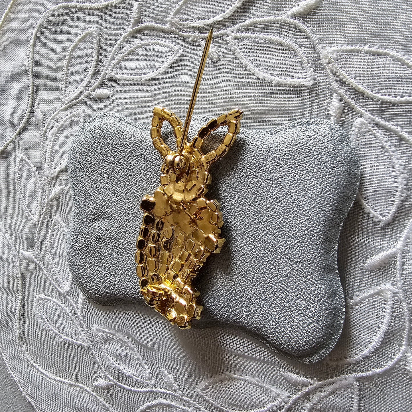 Brooch - Red and Clear Crystals Bunny in a Sock Brooch
