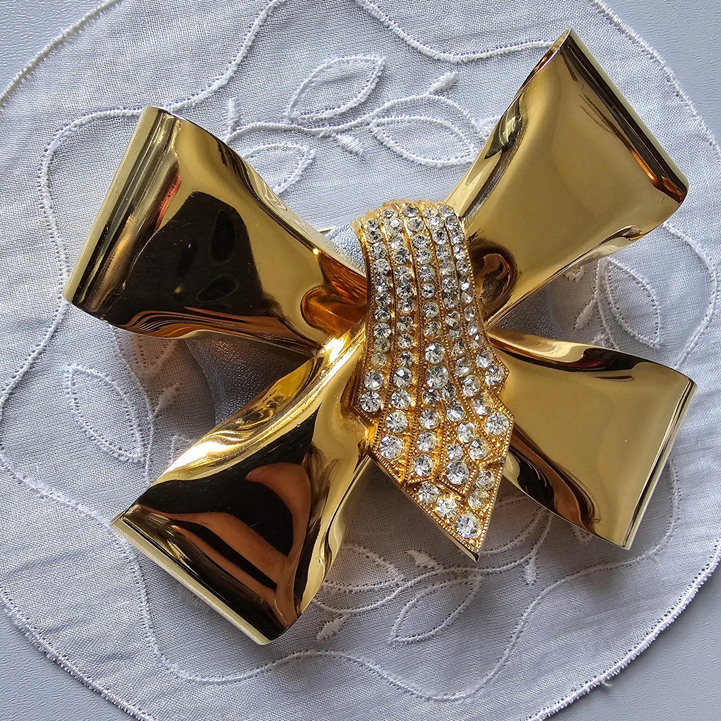 Brooch - Statement Gold Crystal Bow Brooch