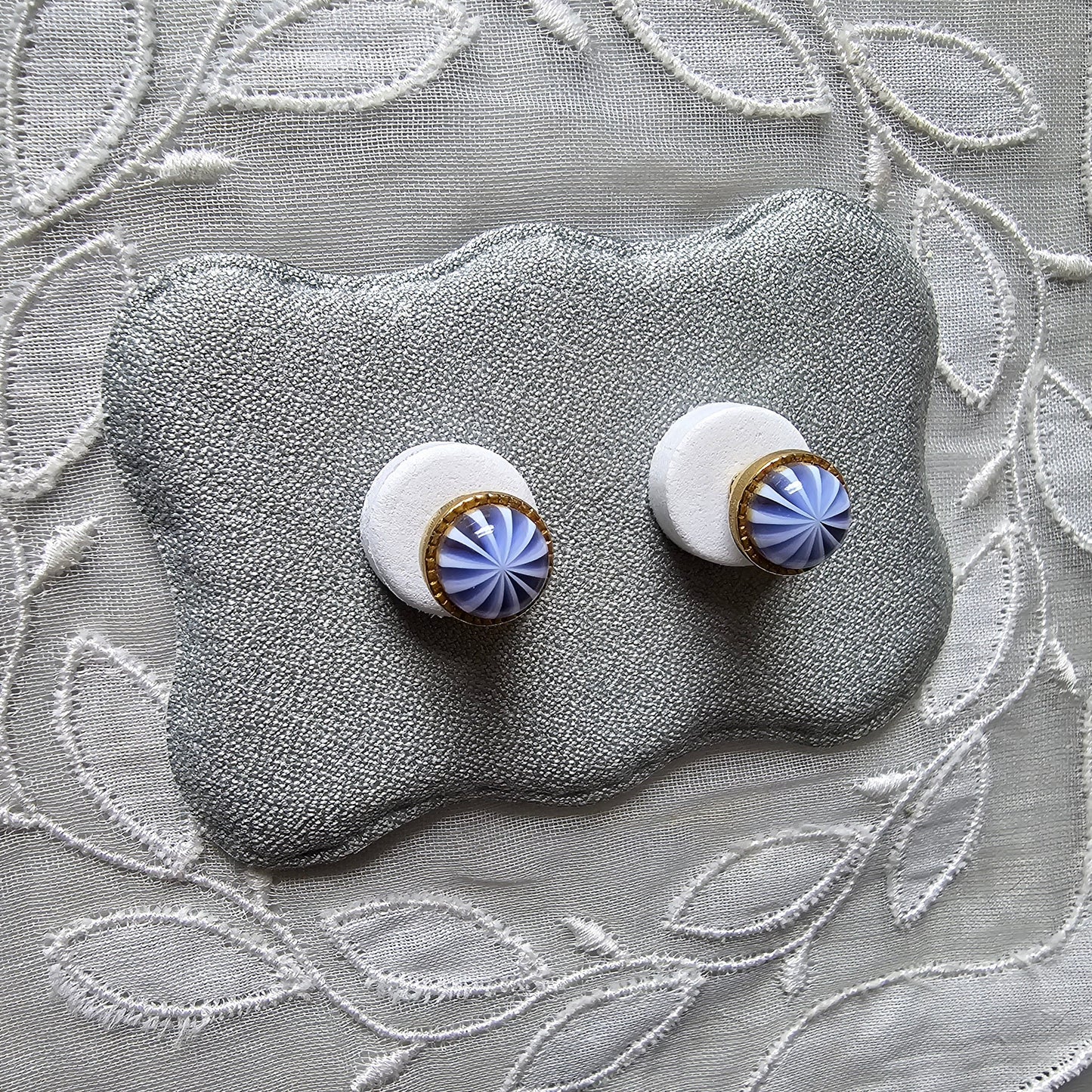 Posts - Blue and White Cabochon Stud Earrings