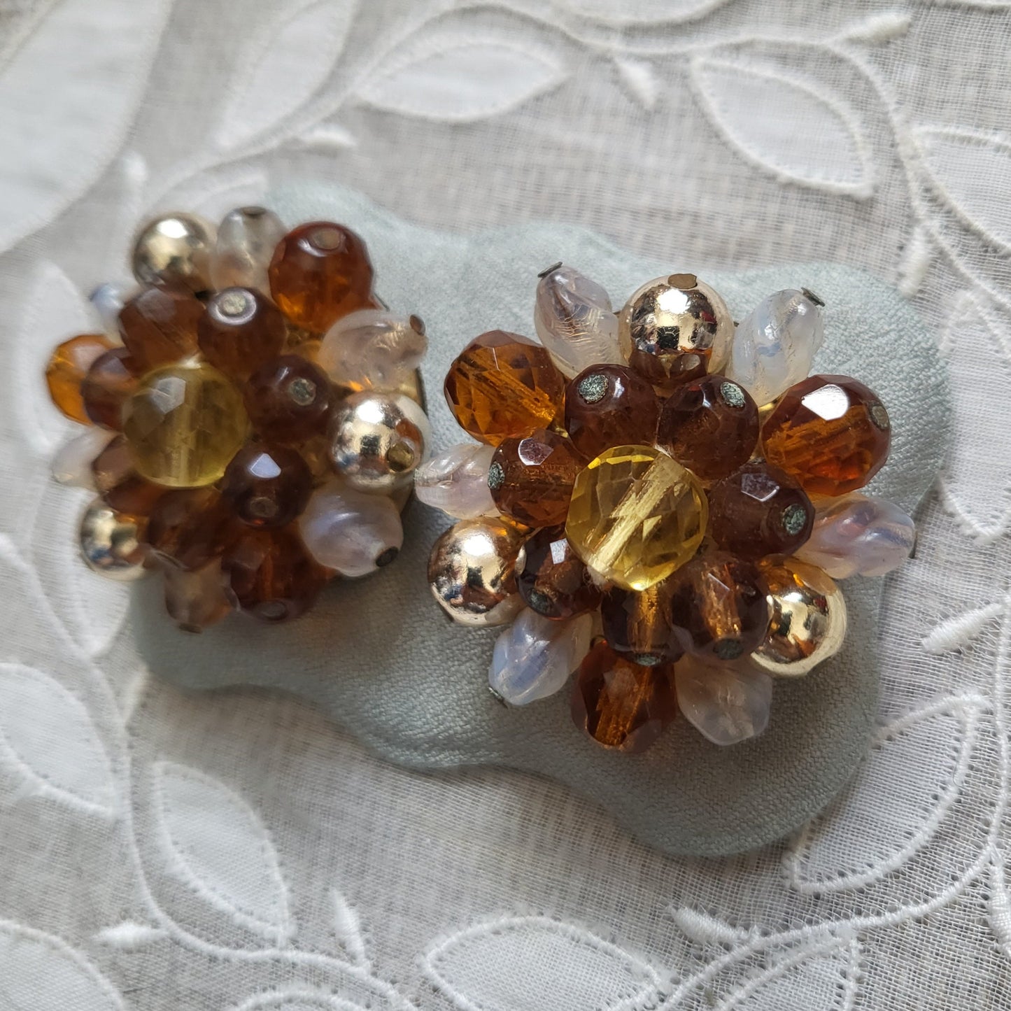 Clip on - Western Germany Orange and gold Beads Clip On Earrings