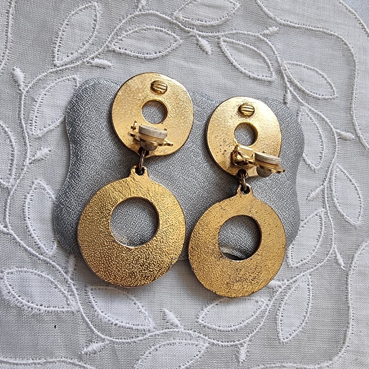 Clip on - Black Enamel Round Drop Clip on Earrings