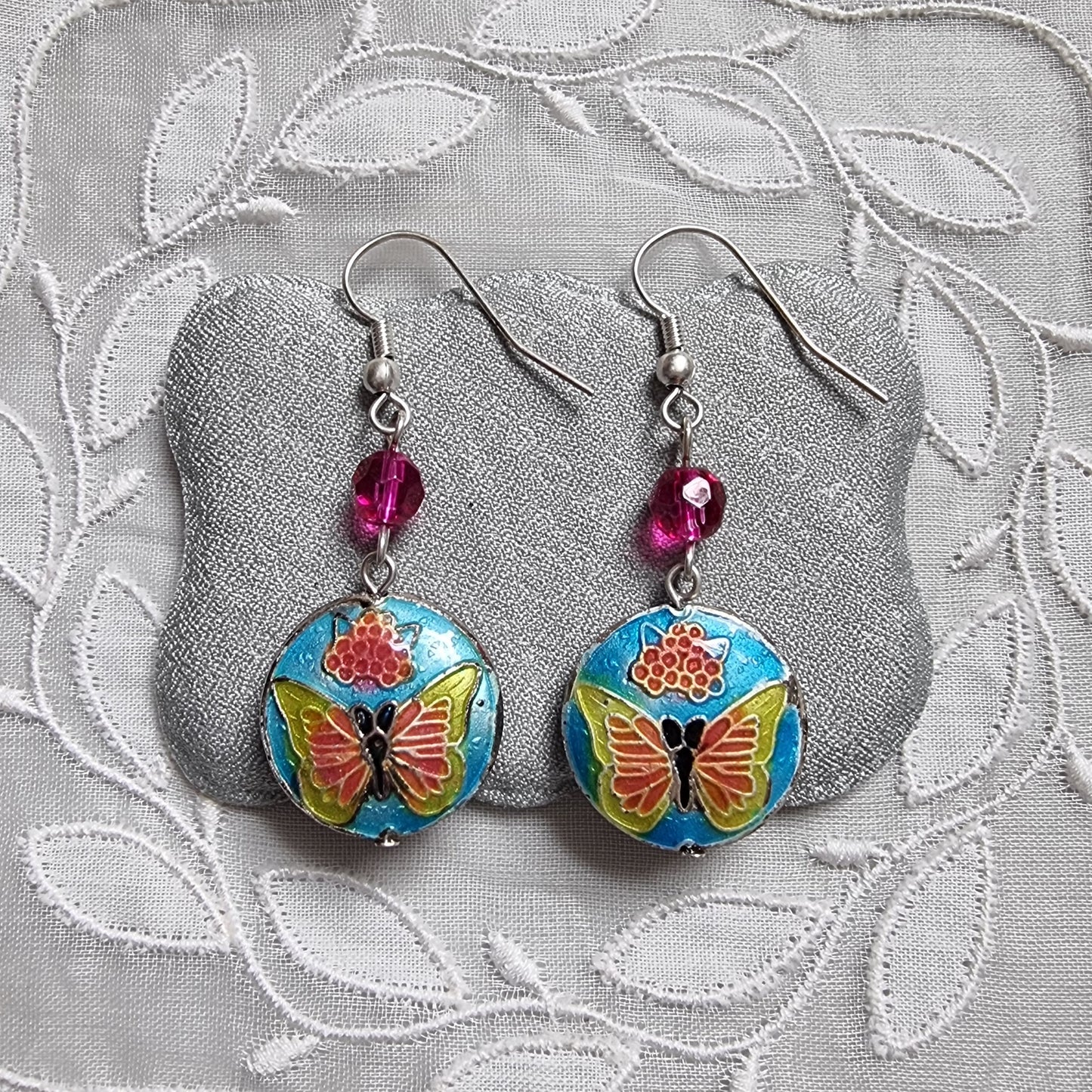 Hooks - Multicolour Enamel Buttetfly Drop Hook Earrings