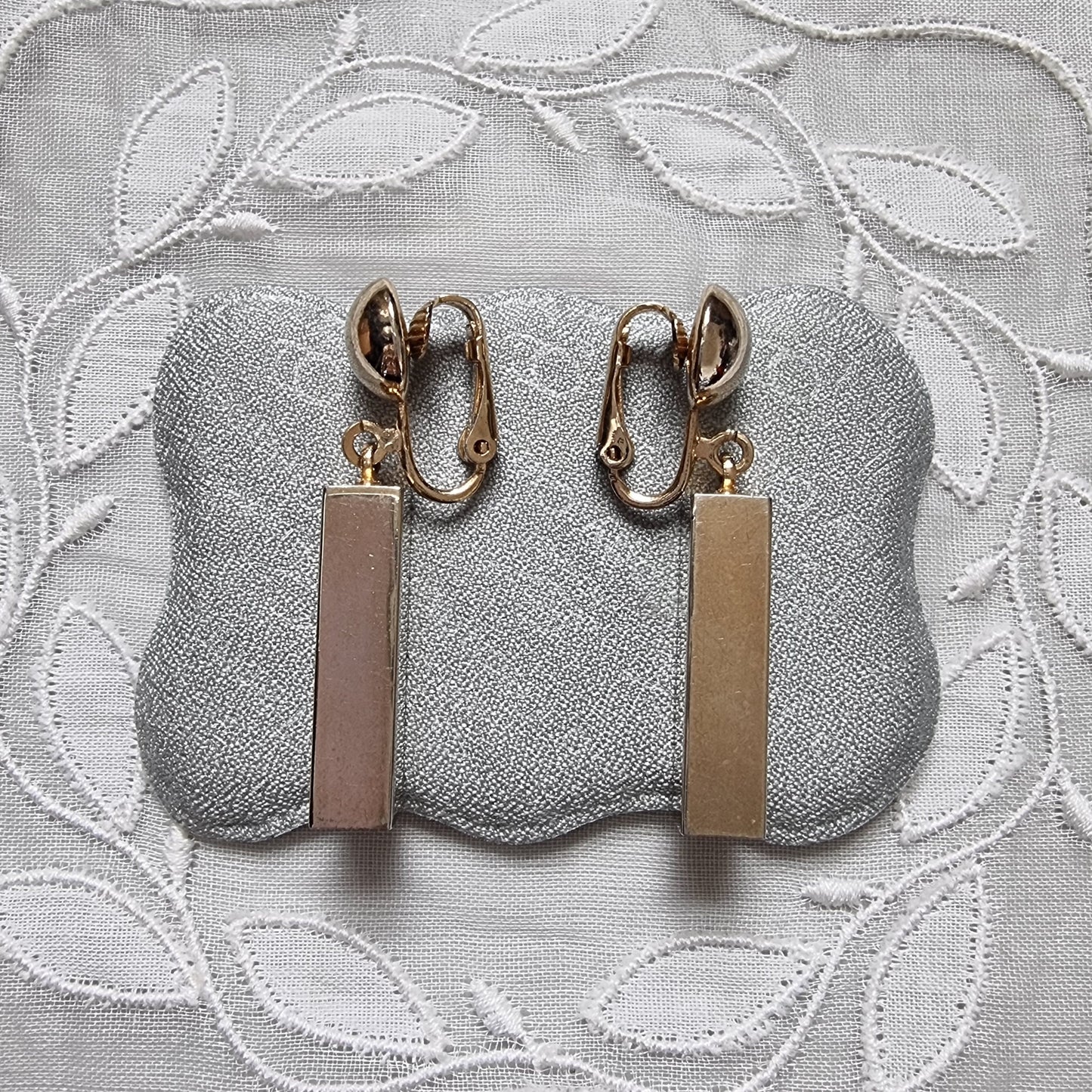 Clip on - Gold Block Drop Clip on Earrings