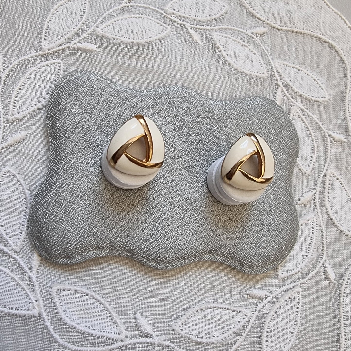 Posts - White Enamel Triangular Knot Earrings