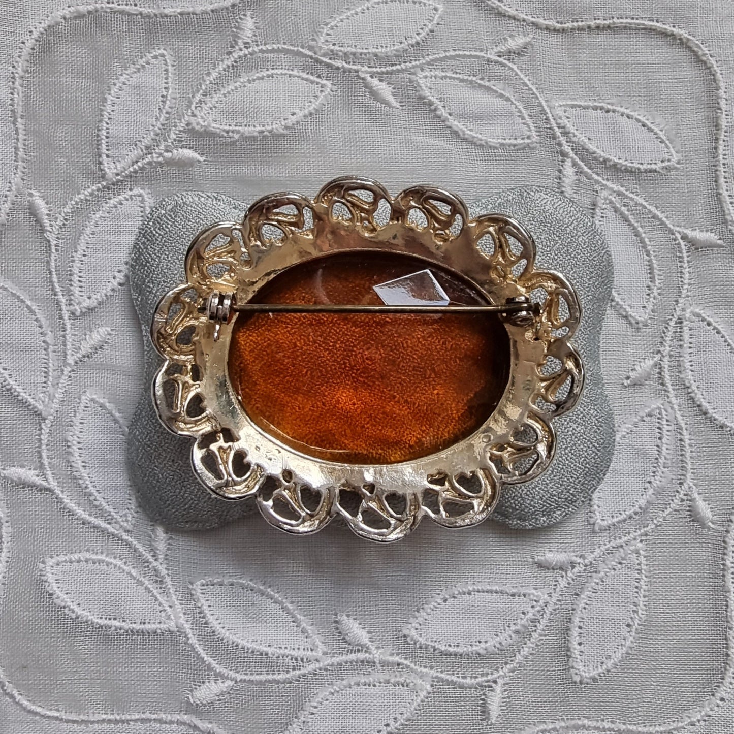 Brooch - Oval Orange Brown Glass Brooch