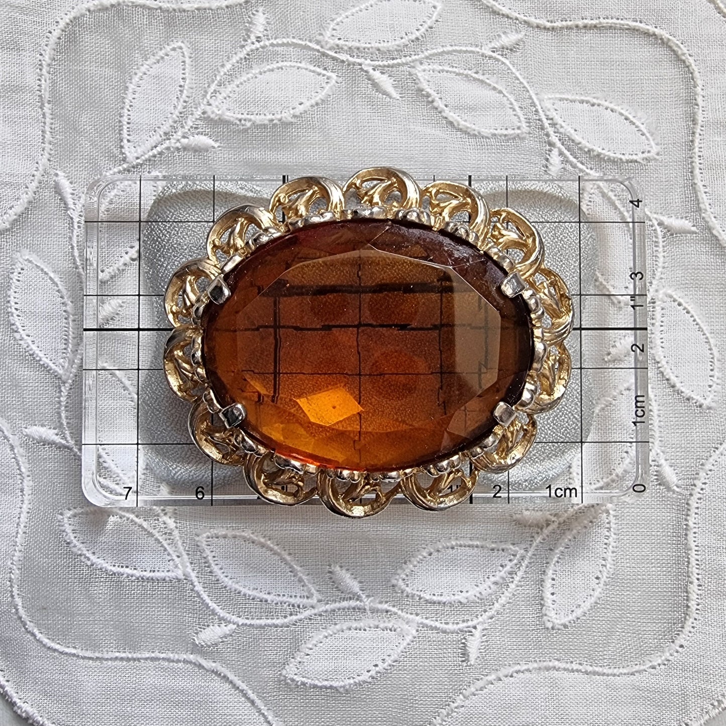 Brooch - Oval Orange Brown Glass Brooch