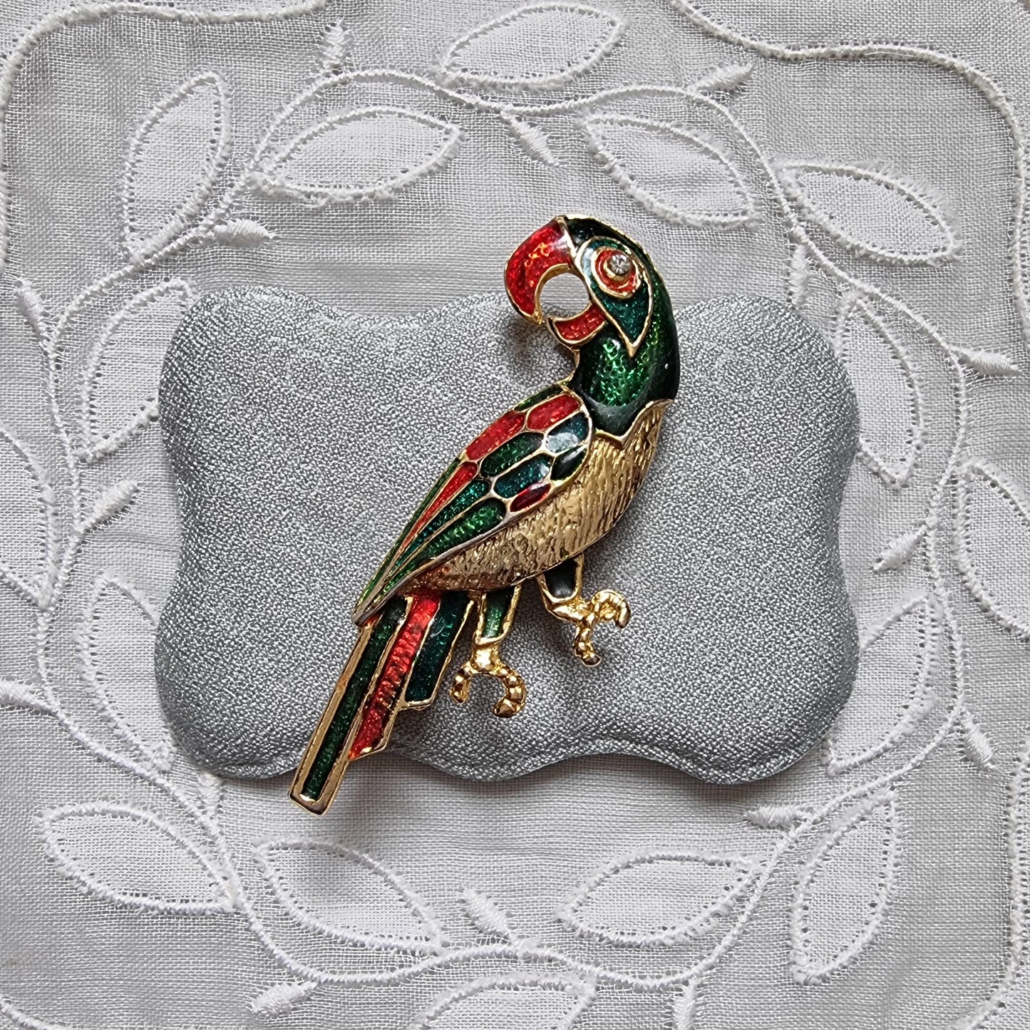 Brooch - Green Red and Blue Enamel Parrot Brooch