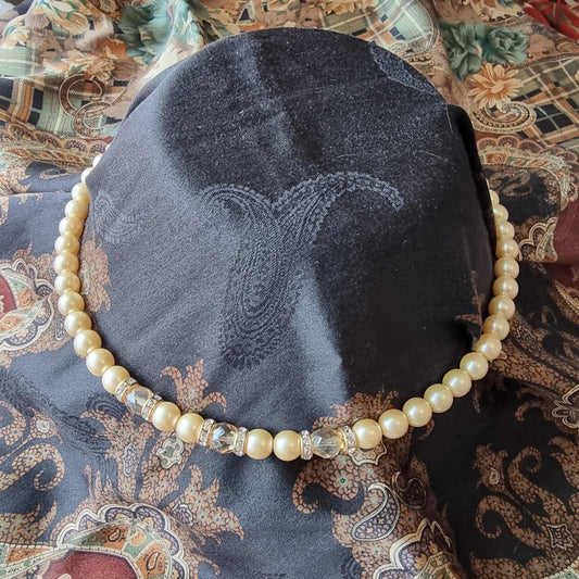Necklace - Faux Pearls and Crystal Beads Necklace