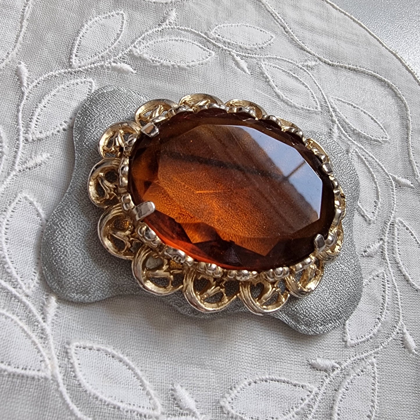 Brooch - Oval Orange Brown Glass Brooch