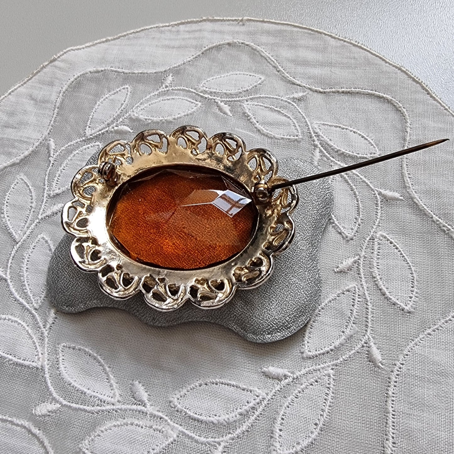 Brooch - Oval Orange Brown Glass Brooch