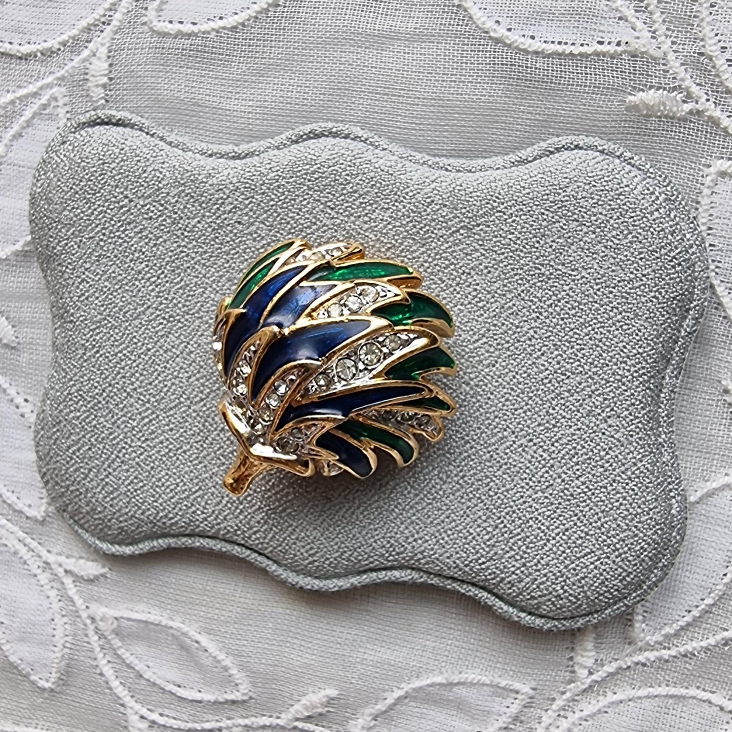 Brooch - Attwood and Sawyer Green and Blue Enamel Hedgehog Brooch