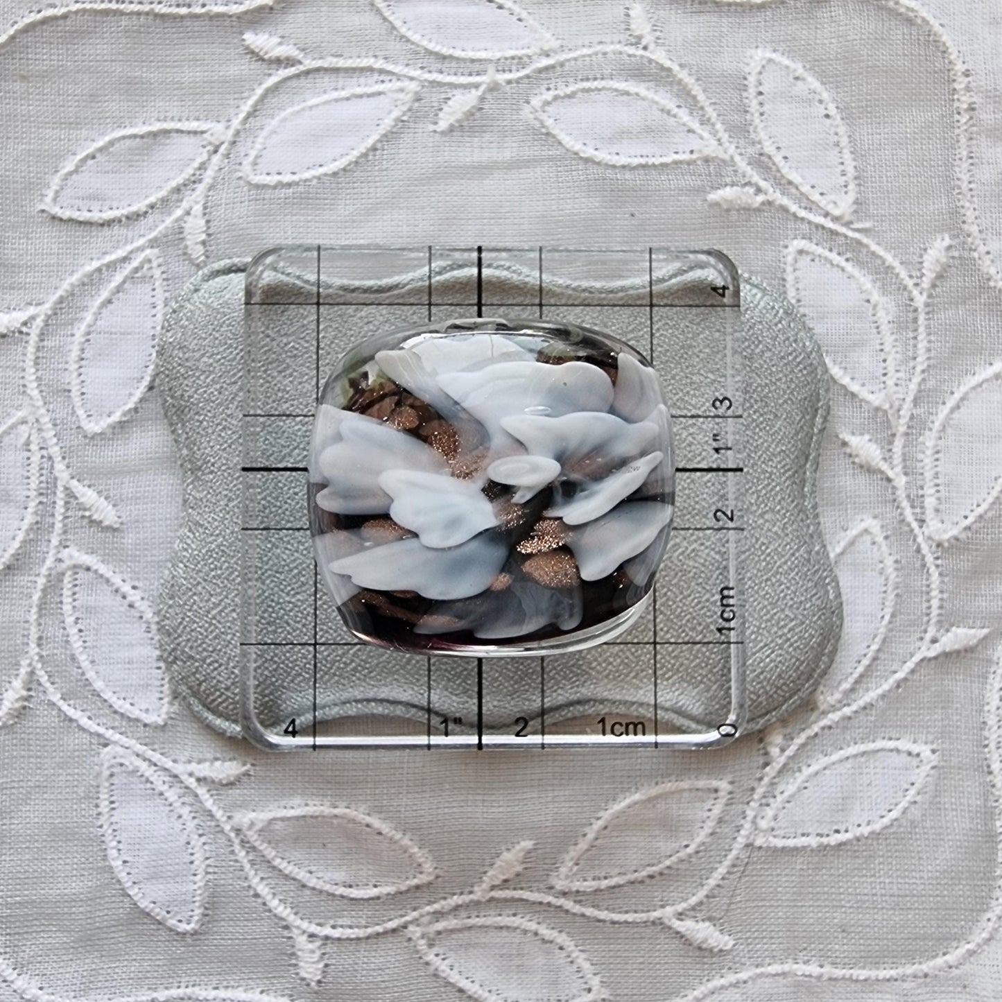 Ring - Black Brass and White Glass Flower Bombe Ring