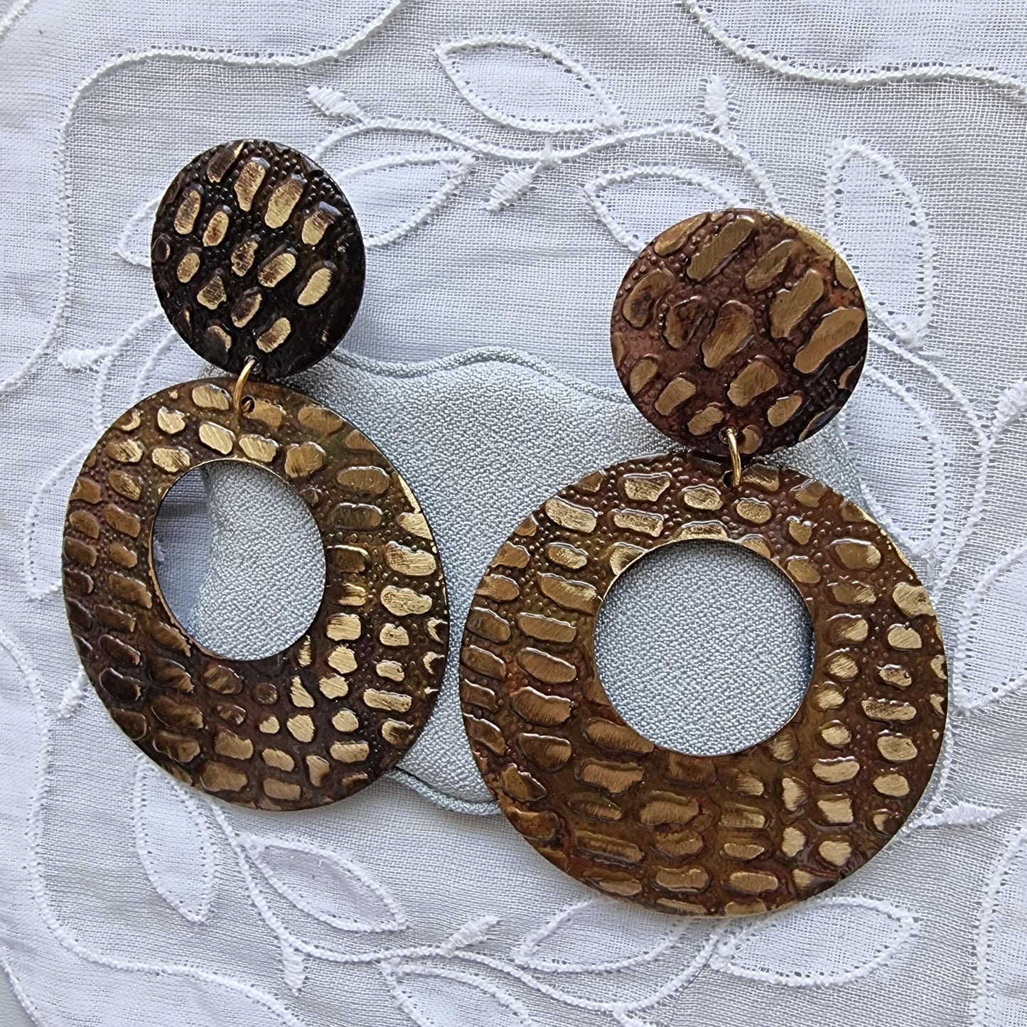Posts - Brown Metal Crocodile Print Drop Earrings