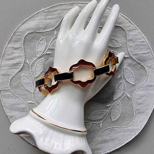 Bracelet - Avon Gold Red and Black Enamel Link Chain Bracelet
