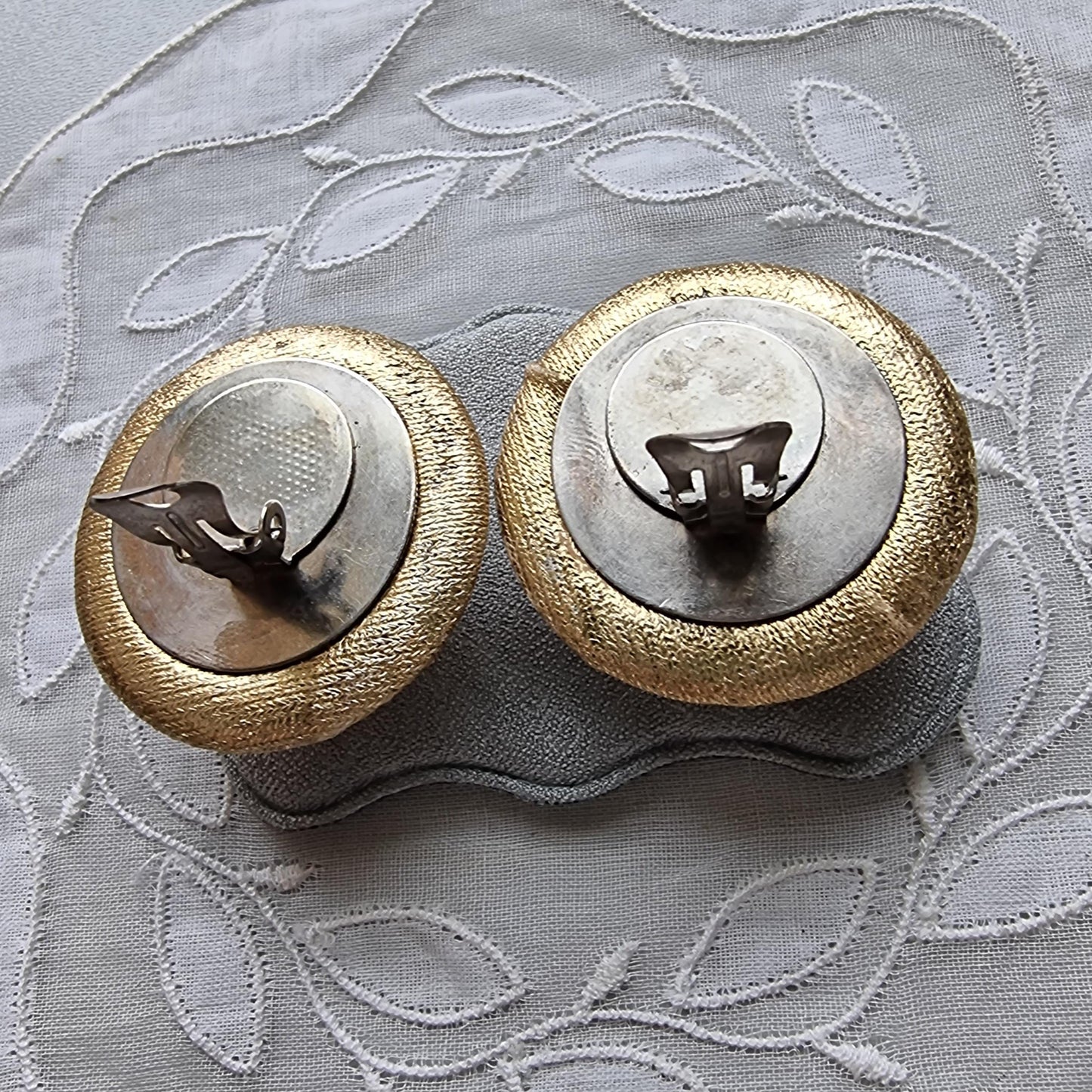 Clip on - Gold Fabric Faux Big Brown Pearl Clip on Earrings