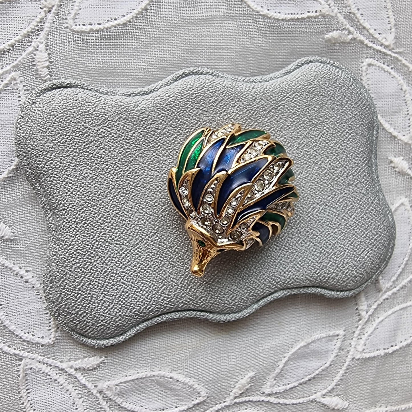 Brooch - Attwood and Sawyer Green and Blue Enamel Hedgehog Brooch