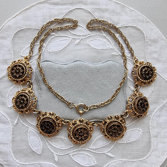 Necklace - Victorian Style Black Mourning Pendant Link Necklace