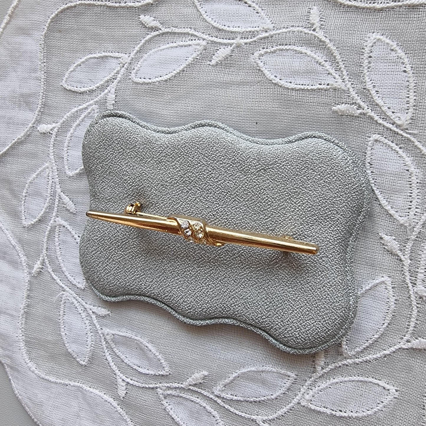 Brooch - Gold and Clear Crystals Bar Brooch
