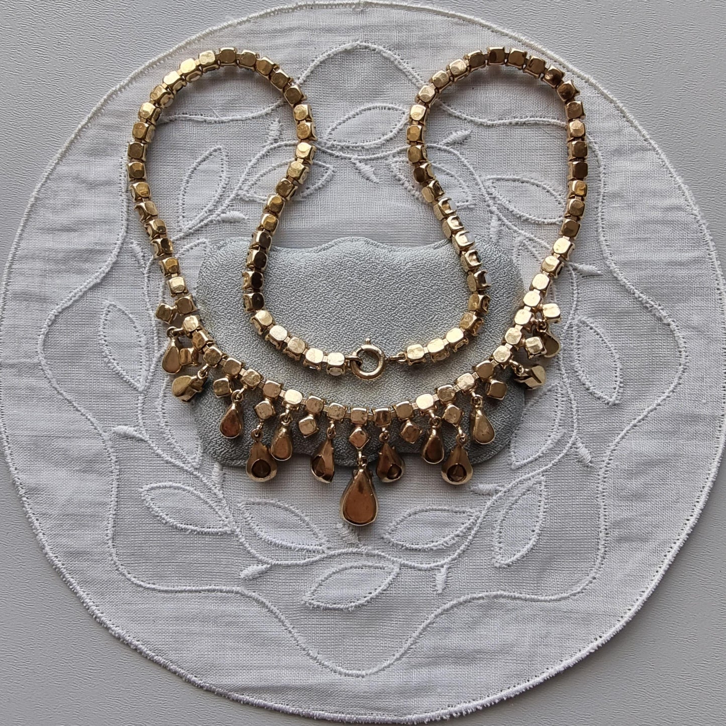 Necklace - Milky White and Aquamarine Blue Crystal Drops Necklace