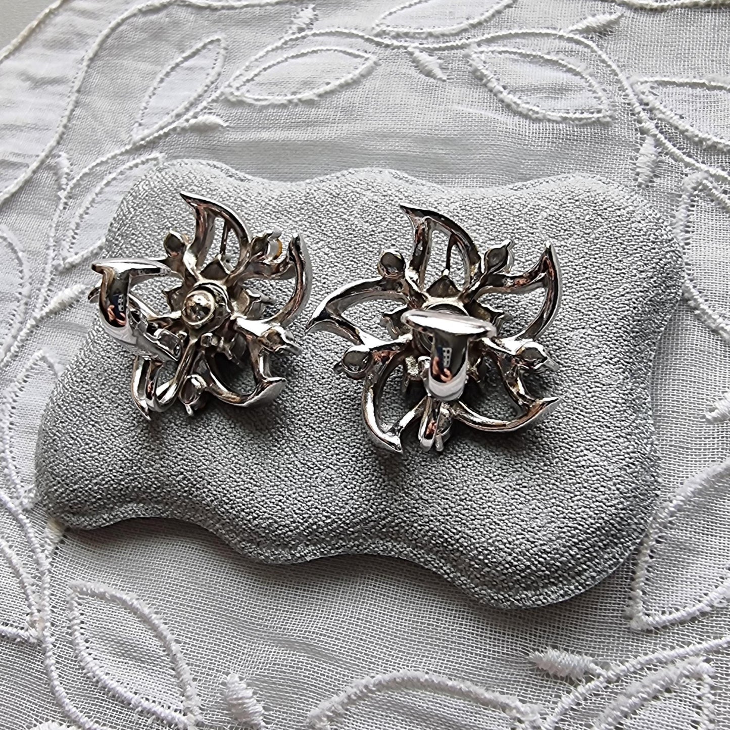 Clip on - Coro Ice Blue Crystal Flower Clip on Earrings