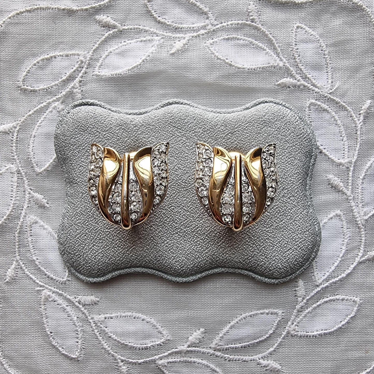 Clip on - Monet Gold and Crystals Flower Clip on Earrings
