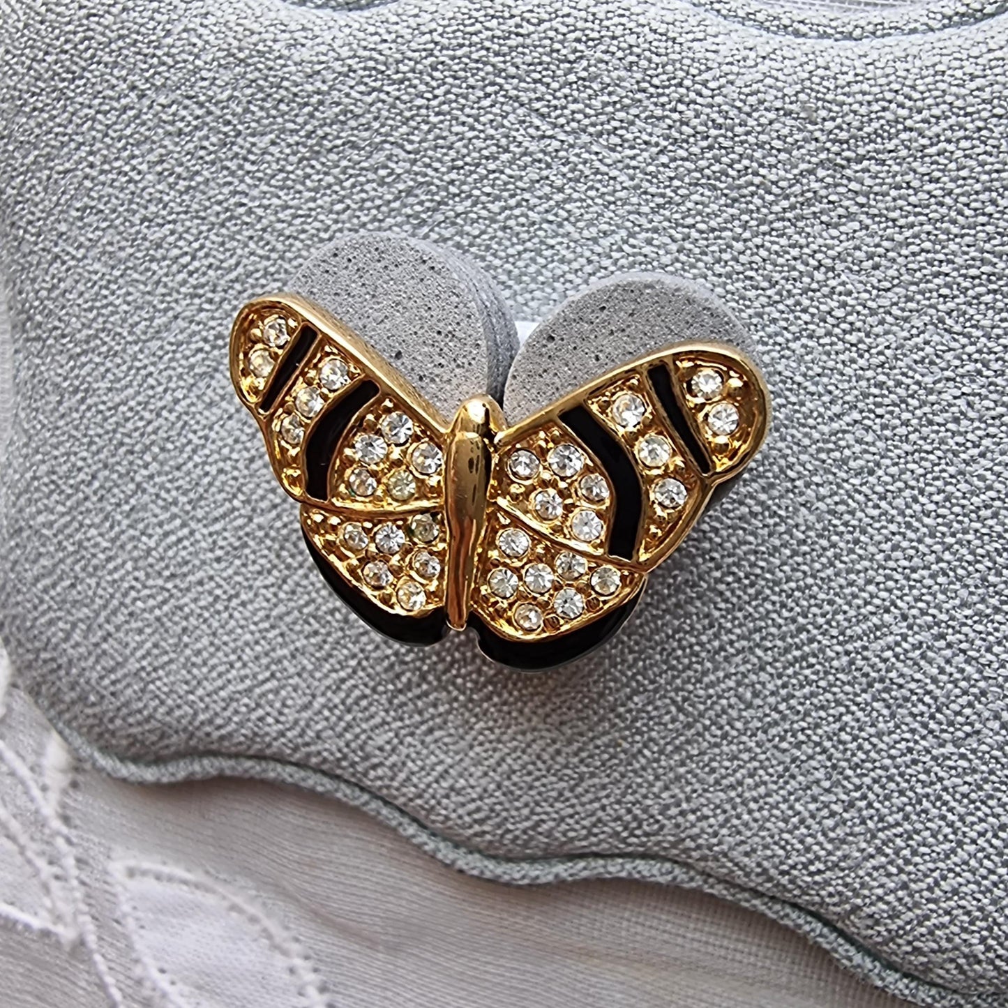 Pin - Black Enamel Crystal Butterfly Pin Brooch