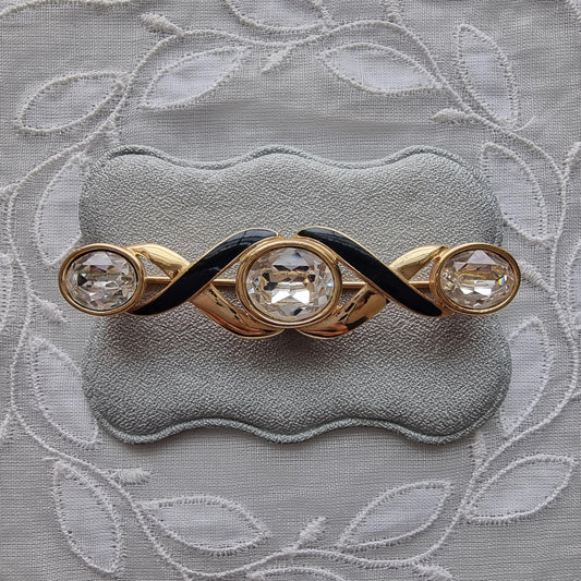 Brooch - Swarovski S.A.L. Black Enamel and Crystals Ribbon Bar Brooch