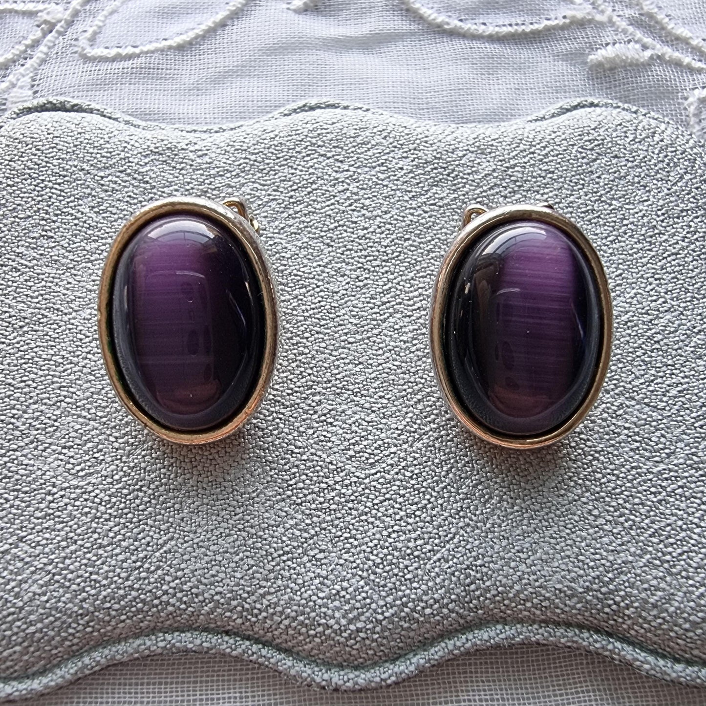 Clip on - Purple Cats Eye Cabochon Clip on Earrings
